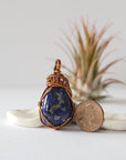 Lapis Lazuli Crystal Necklace - Antique Bronze Wire Wrapped Pendant DesignsbyNatureGems