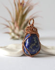 Lapis Lazuli Crystal Necklace - Antique Bronze Wire Wrapped Pendant DesignsbyNatureGems