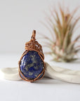 Lapis Lazuli Crystal Necklace - Antique Bronze Wire Wrapped Pendant DesignsbyNatureGems