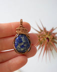 Lapis Lazuli Crystal Necklace - Antique Bronze Wire Wrapped Pendant DesignsbyNatureGems