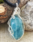 Men's 0925 Sterling Silver Wire Wrapped Aquamarine Pendant Necklace DesignsbyNatureGems