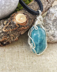 Men's 0925 Sterling Silver Wire Wrapped Aquamarine Pendant Necklace DesignsbyNatureGems