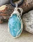 Men's 0925 Sterling Silver Wire Wrapped Aquamarine Pendant Necklace DesignsbyNatureGems