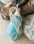 Men's 0925 Sterling Silver Wire Wrapped Aquamarine Pendant Necklace DesignsbyNatureGems