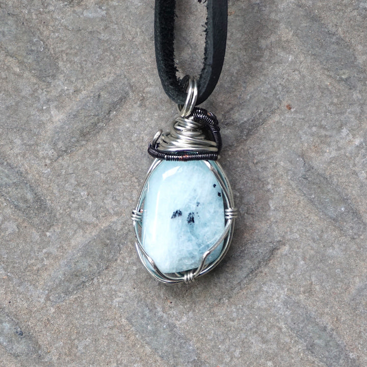 Men's Aquamarine Crystal Necklace - Mixed Wire Black and Silver Copper DesignsbyNatureGems