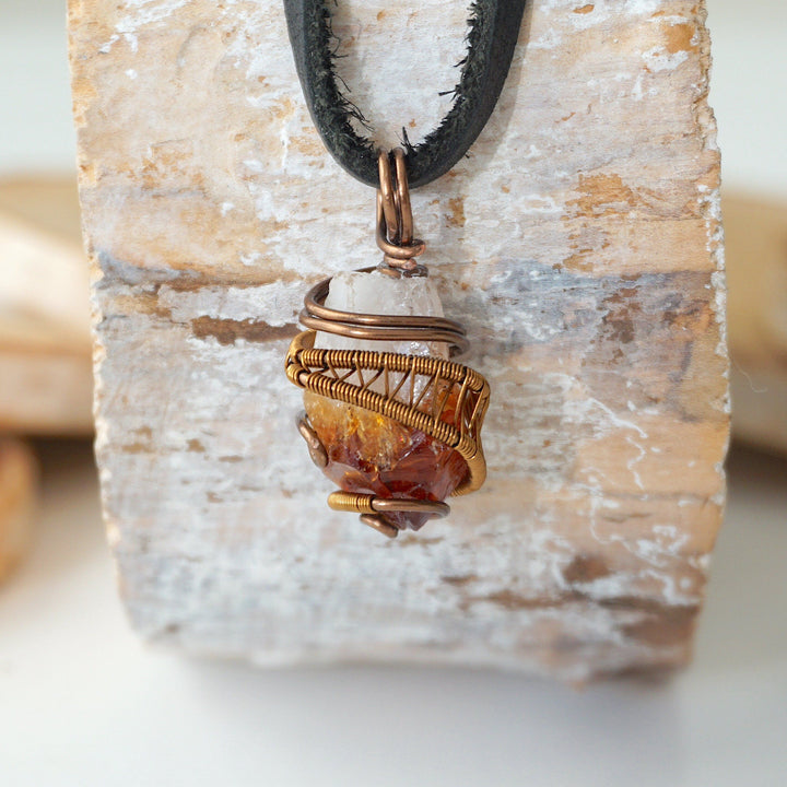 Men's Citrine Point in Antique Bronze - With Black Leather Cord Designs by Nature Gems