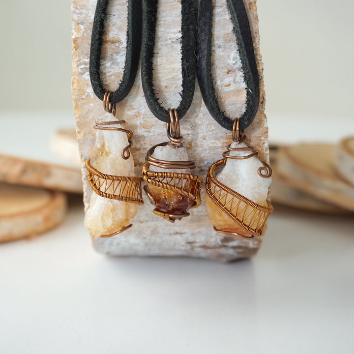 Men's Citrine Point in Antique Bronze - With Black Leather Cord Designs by Nature Gems