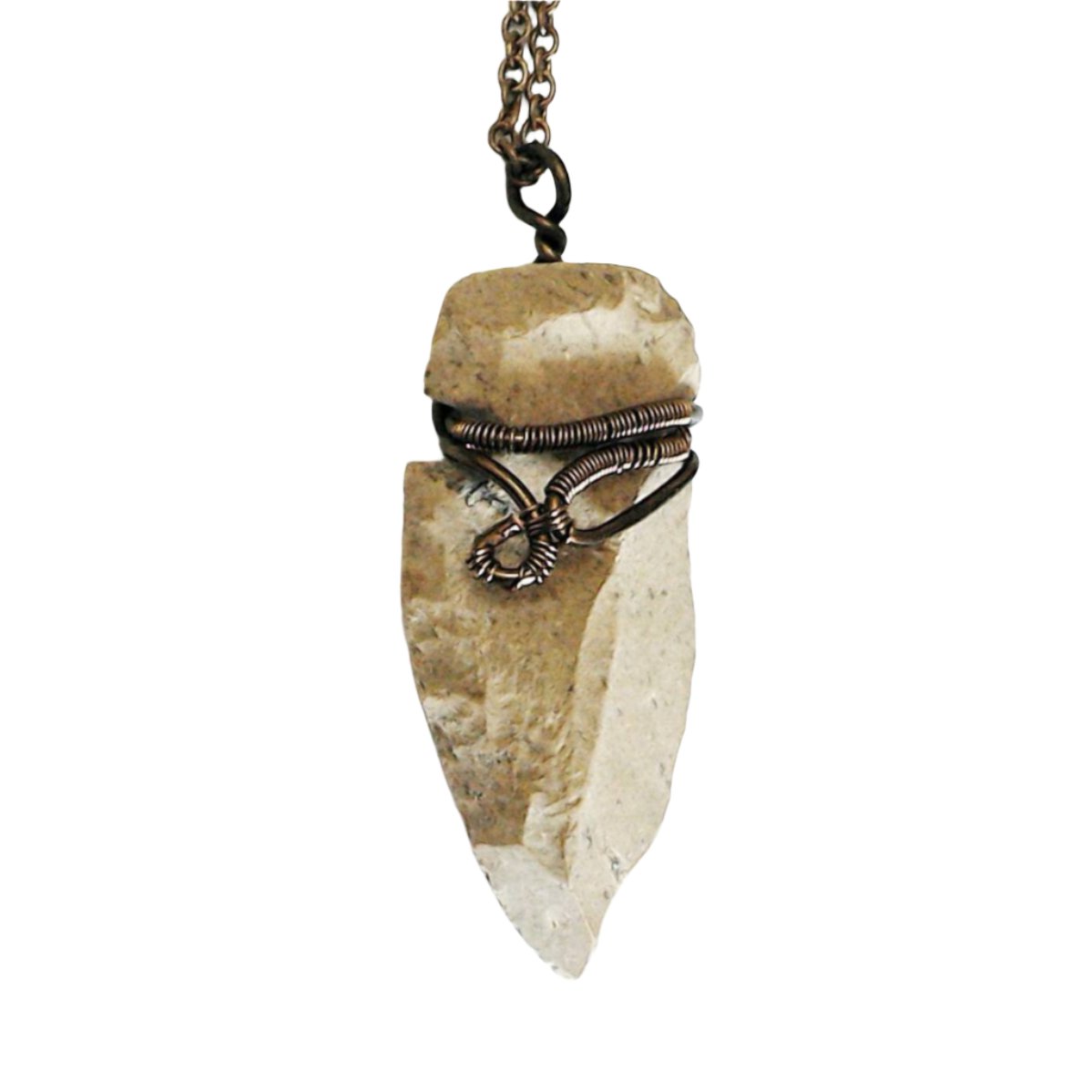 Men's Flint Arrowhead Pendant Necklace - Antique Bronze Wire Wrapped DesignsbyNatureGems