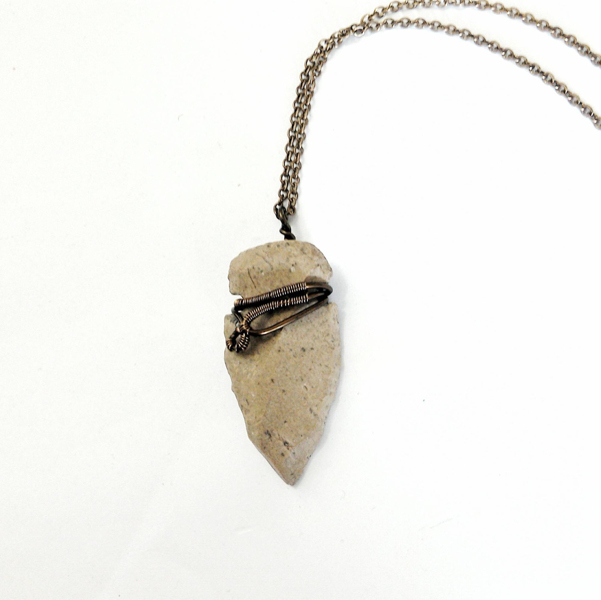 Men's Flint Arrowhead Pendant Necklace - Antique Bronze Wire Wrapped DesignsbyNatureGems