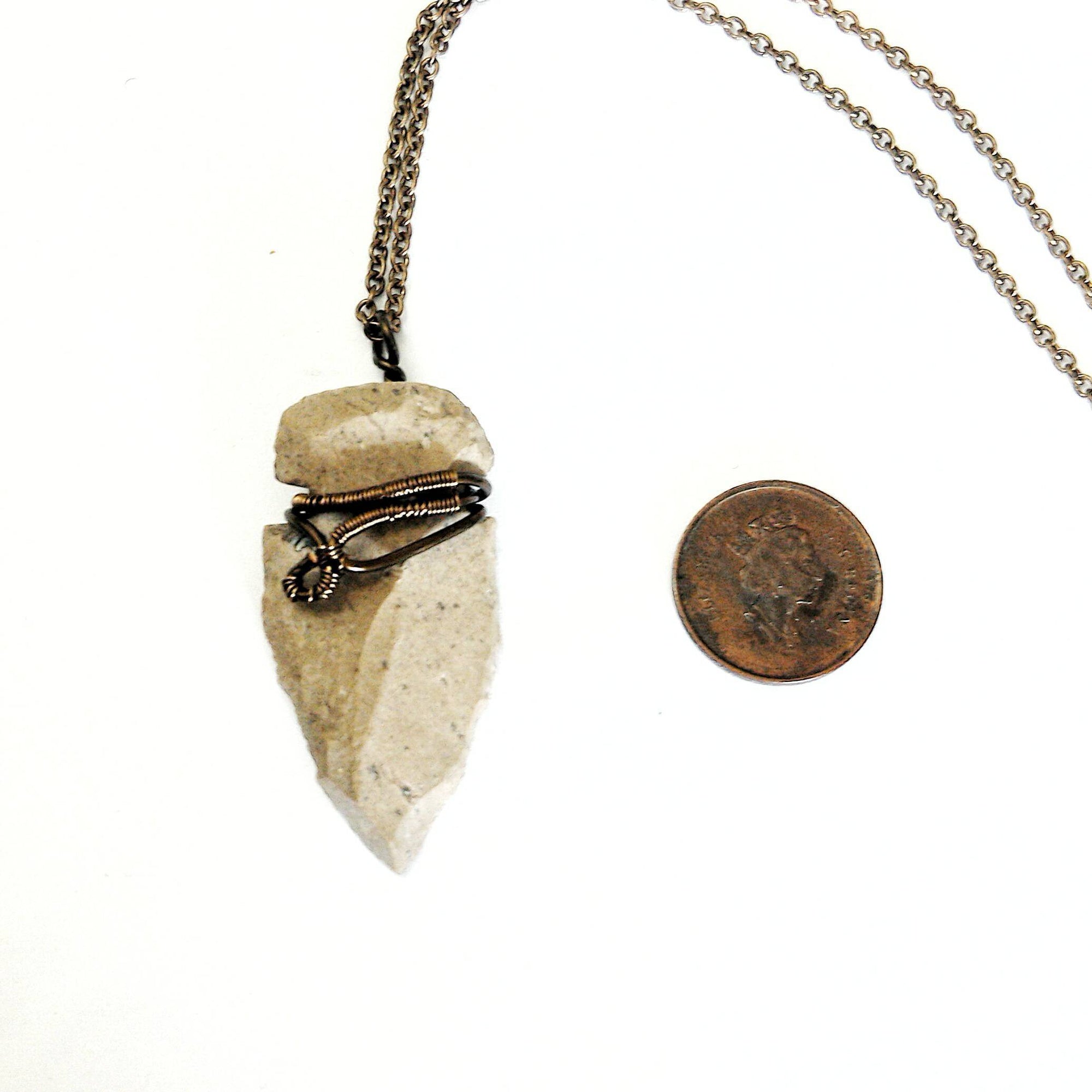 Men's Flint Arrowhead Pendant Necklace - Antique Bronze Wire Wrapped DesignsbyNatureGems