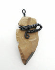 Men's Flint Arrowhead Pendant Necklace - Dark Blue Wire Wrapped DesignsbyNatureGems