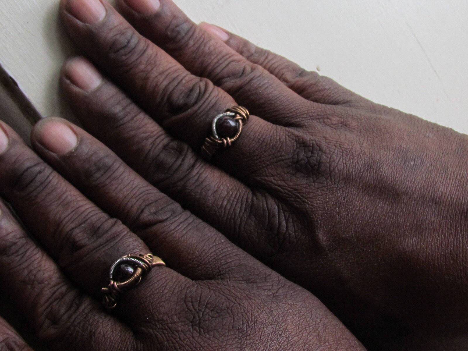 Mens Garnet Crystal Ring Wire Wrapped in Antique Bronze DesignsbyNatureGems