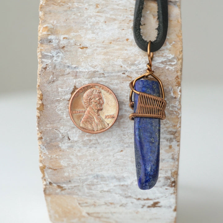 Men's Lapis Lazuli Point in Antique Bronze - With Black Leather Cord Designs by Nature Gems