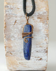 Men's Lapis Lazuli Point in Antique Bronze - With Black Leather Cord Designs by Nature Gems
