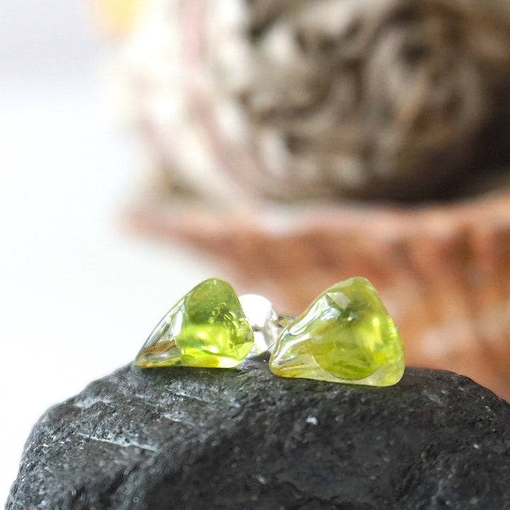 Men's Raw Green Peridot Crystal Stud Earrings DesignsbyNatureGems