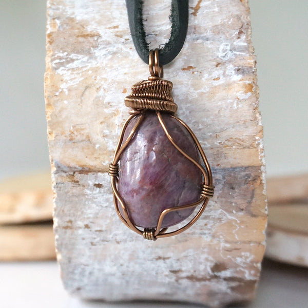 Men’s Ruby Pendant - in Antique Bronze - with Black Leather Cord Designs by Nature Gems