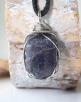 Men's Sapphire Pendant in White Gold - on Black Leather Cord Designs by Nature Gems
