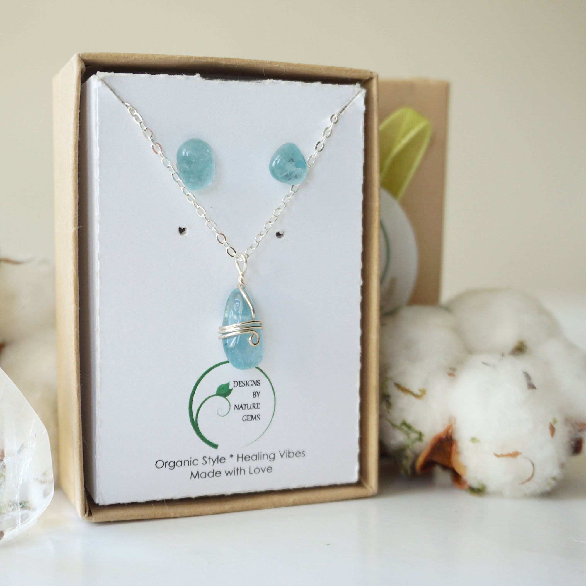 (NEW) Aquamarine Charm and Earrings Set Designs by Nature Gems