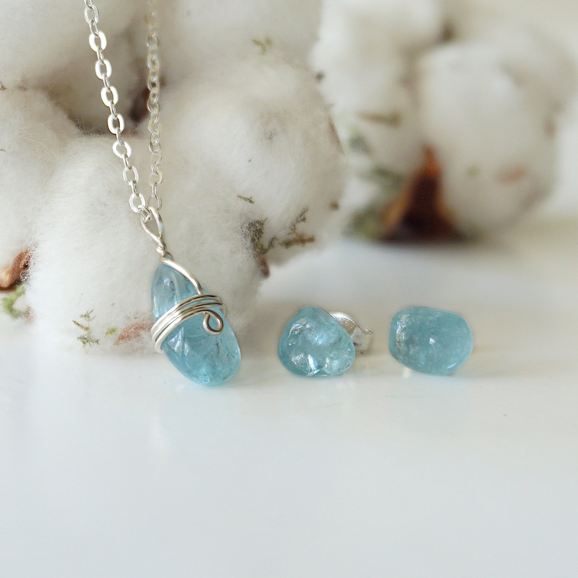 (NEW) Aquamarine Charm and Earrings Set Designs by Nature Gems