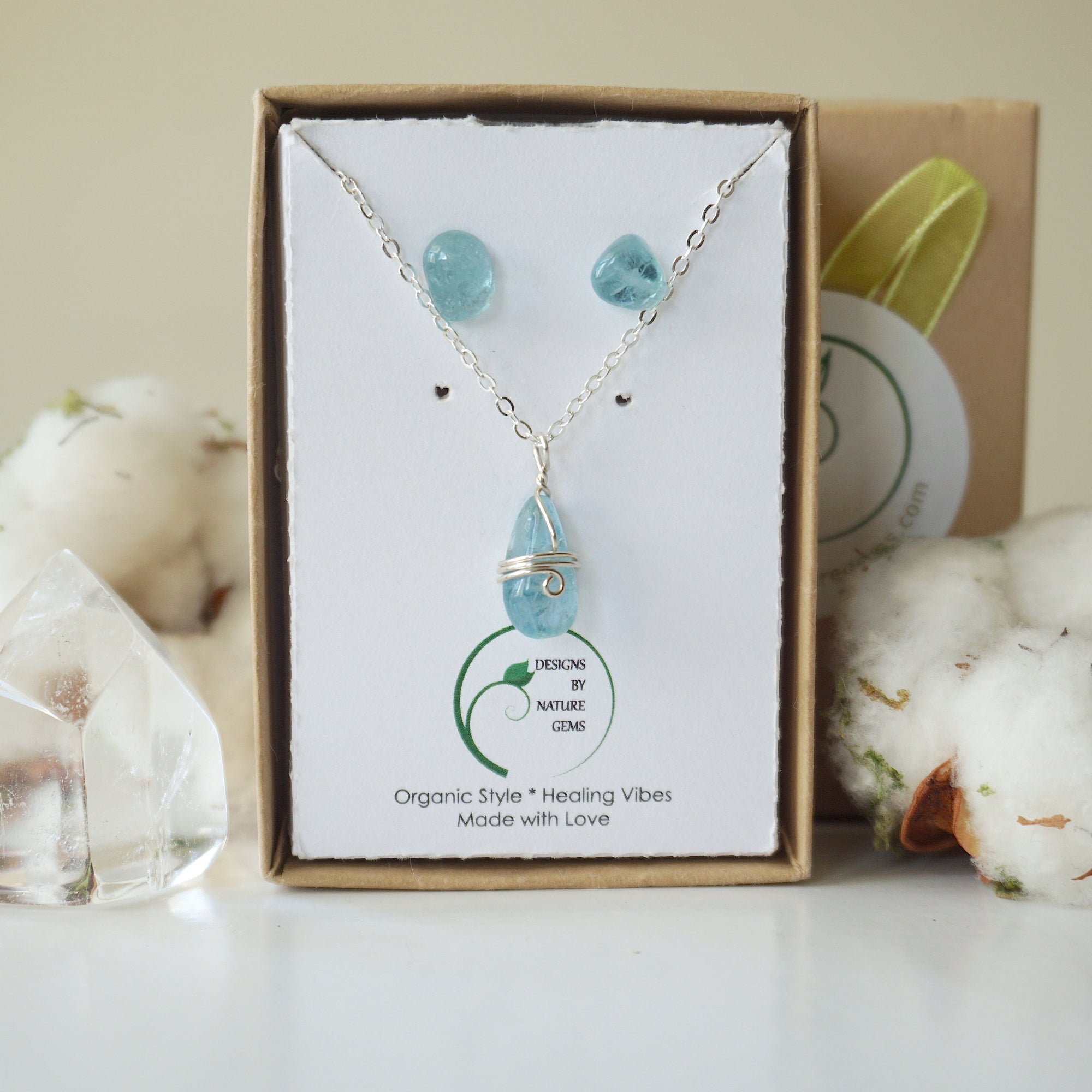 (NEW) Aquamarine Charm and Earrings Set Designs by Nature Gems