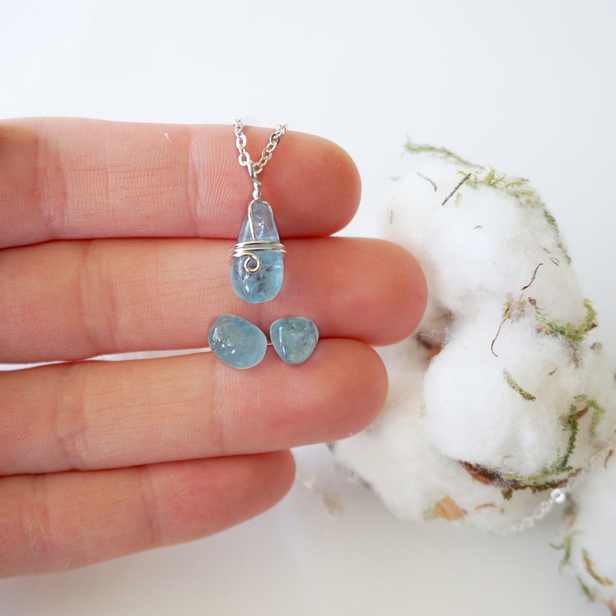 (NEW) Aquamarine Charm and Earrings Set Designs by Nature Gems