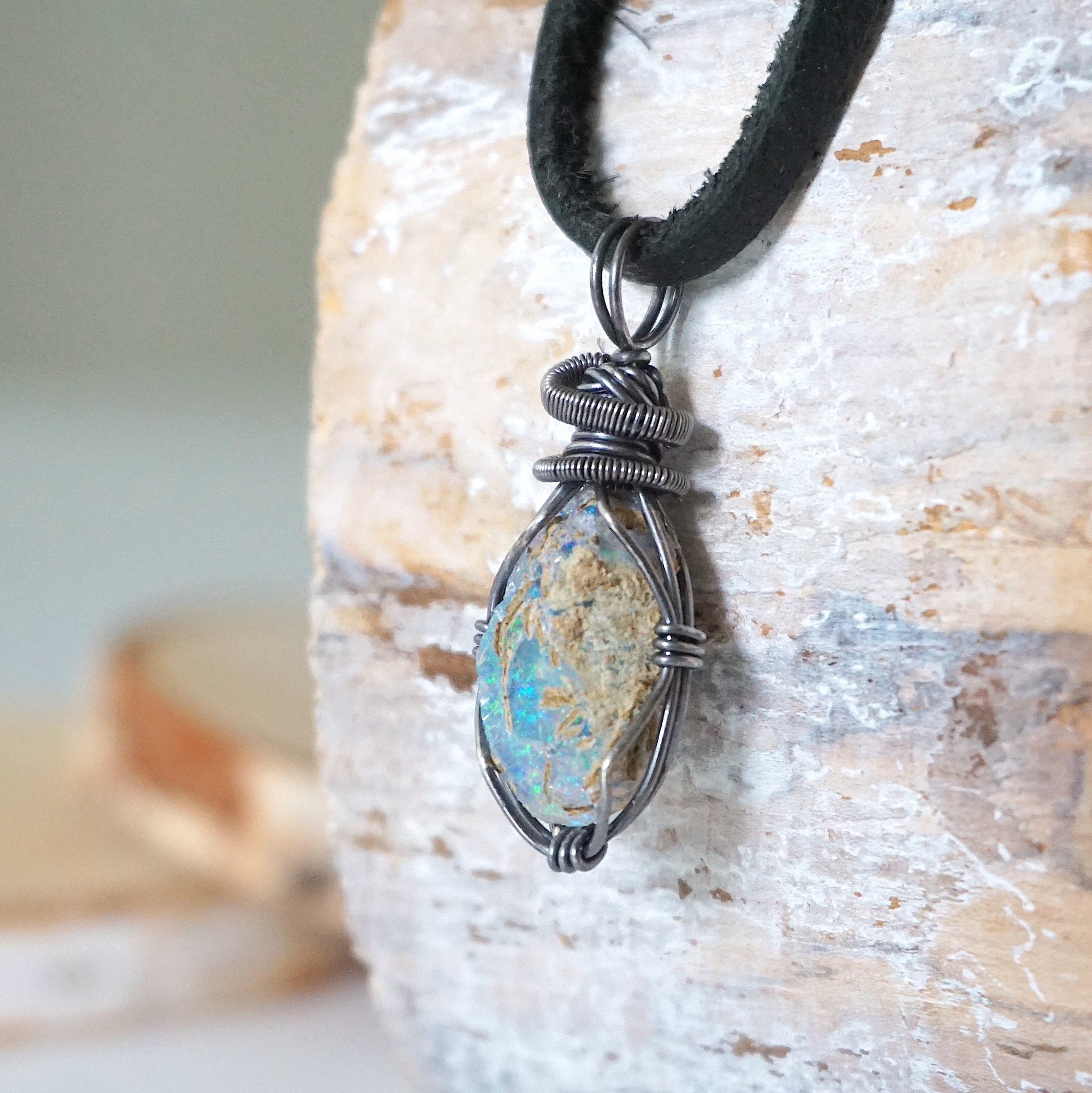 (New) Men&#39;s Fire Opal Pendant Necklace - Antiqued Silver DesignsbyNatureGems