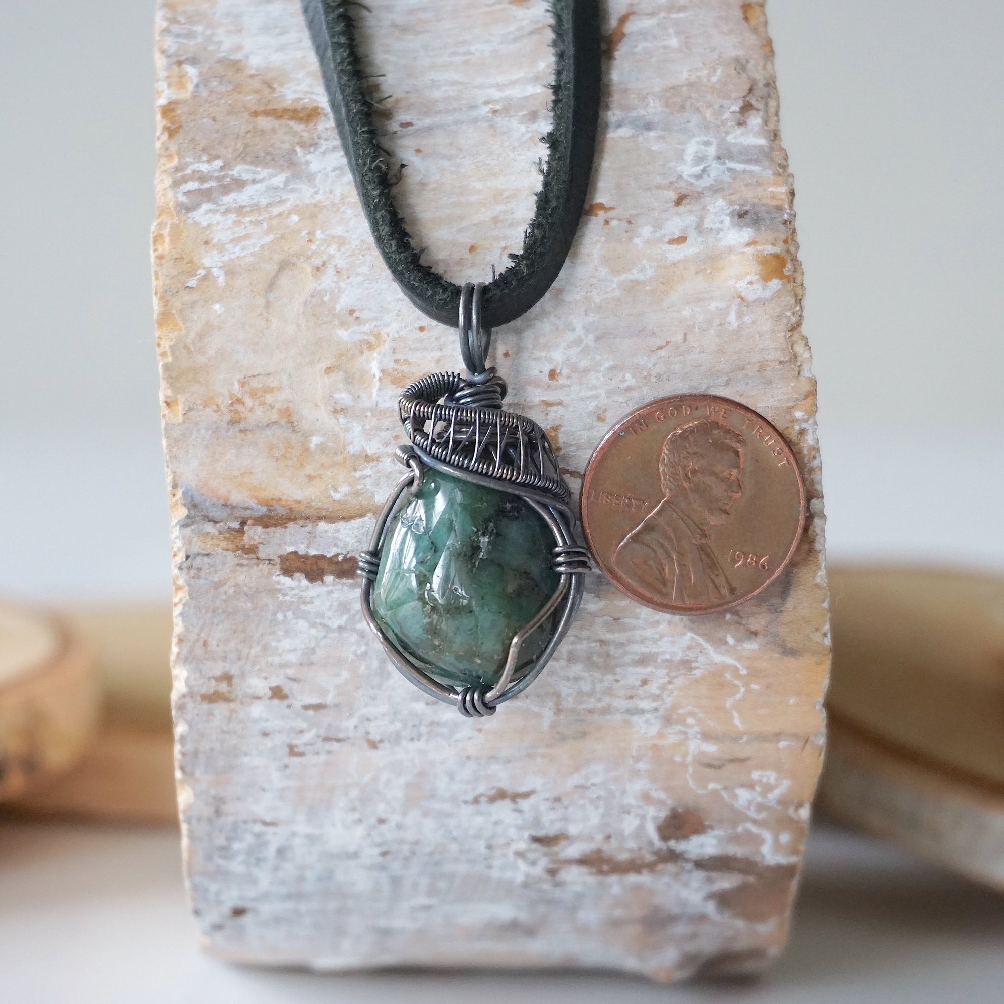 (NEW) Raw Emerald Necklace - Antiqued Silver Pendant Designs by Nature Gems
