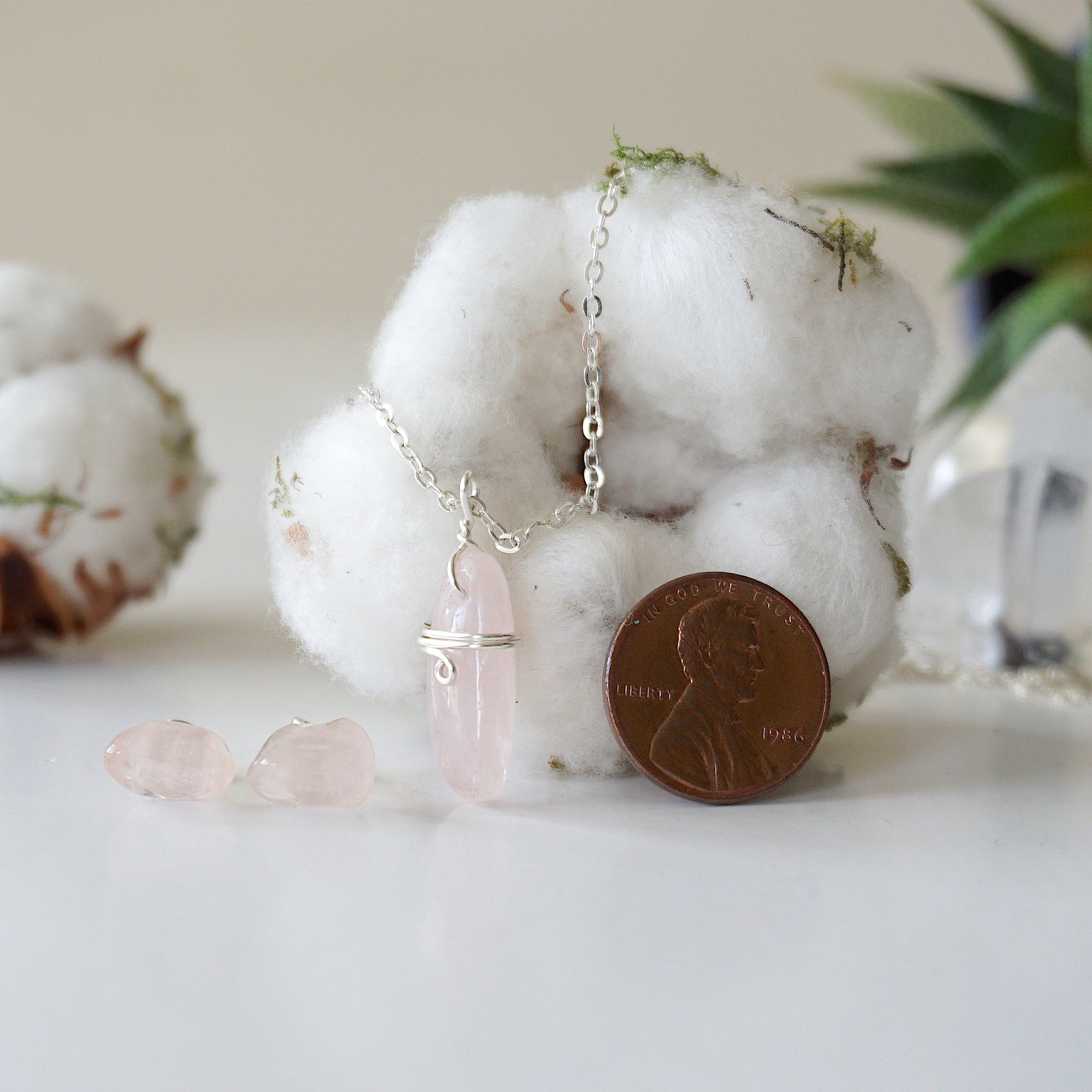 (NEW) Rose Quartz Charm and Earrings Set Designs by Nature Gems