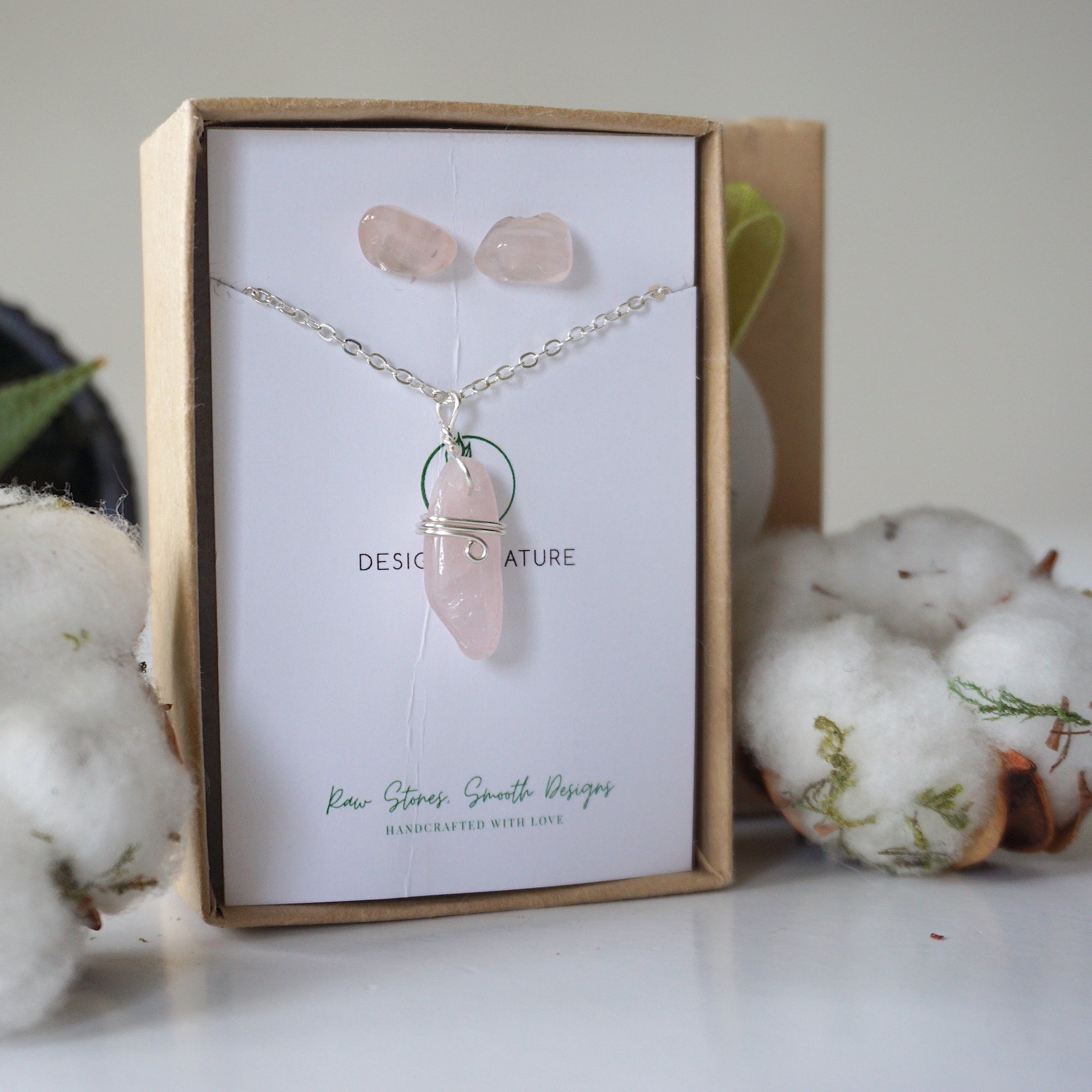 (NEW) Rose Quartz Charm and Earrings Set Designs by Nature Gems