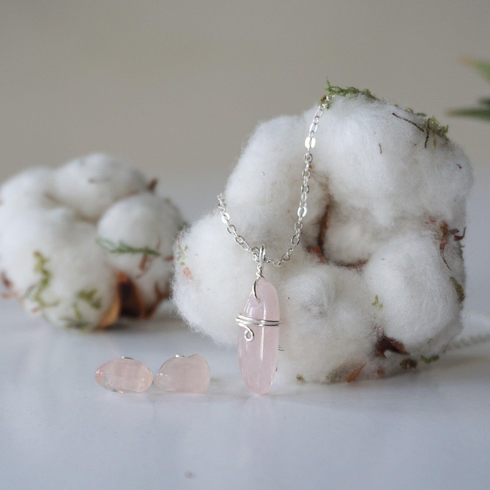 (NEW) Rose Quartz Charm and Earrings Set Designs by Nature Gems