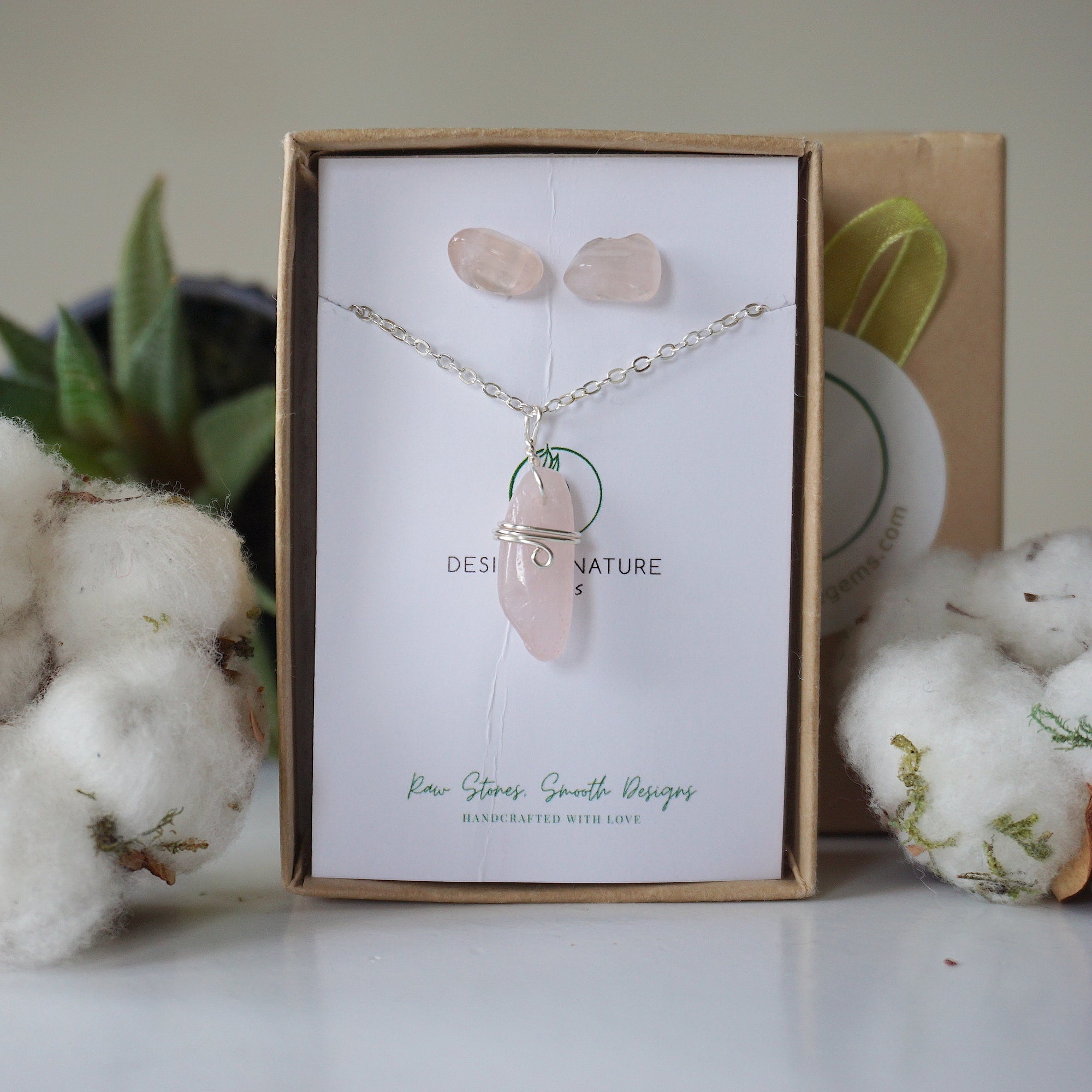 (NEW) Rose Quartz Charm and Earrings Set Designs by Nature Gems