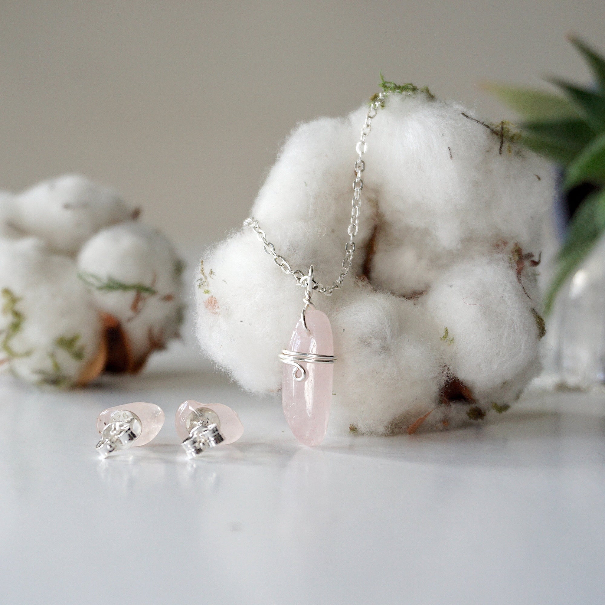 (NEW) Rose Quartz Charm and Earrings Set Designs by Nature Gems