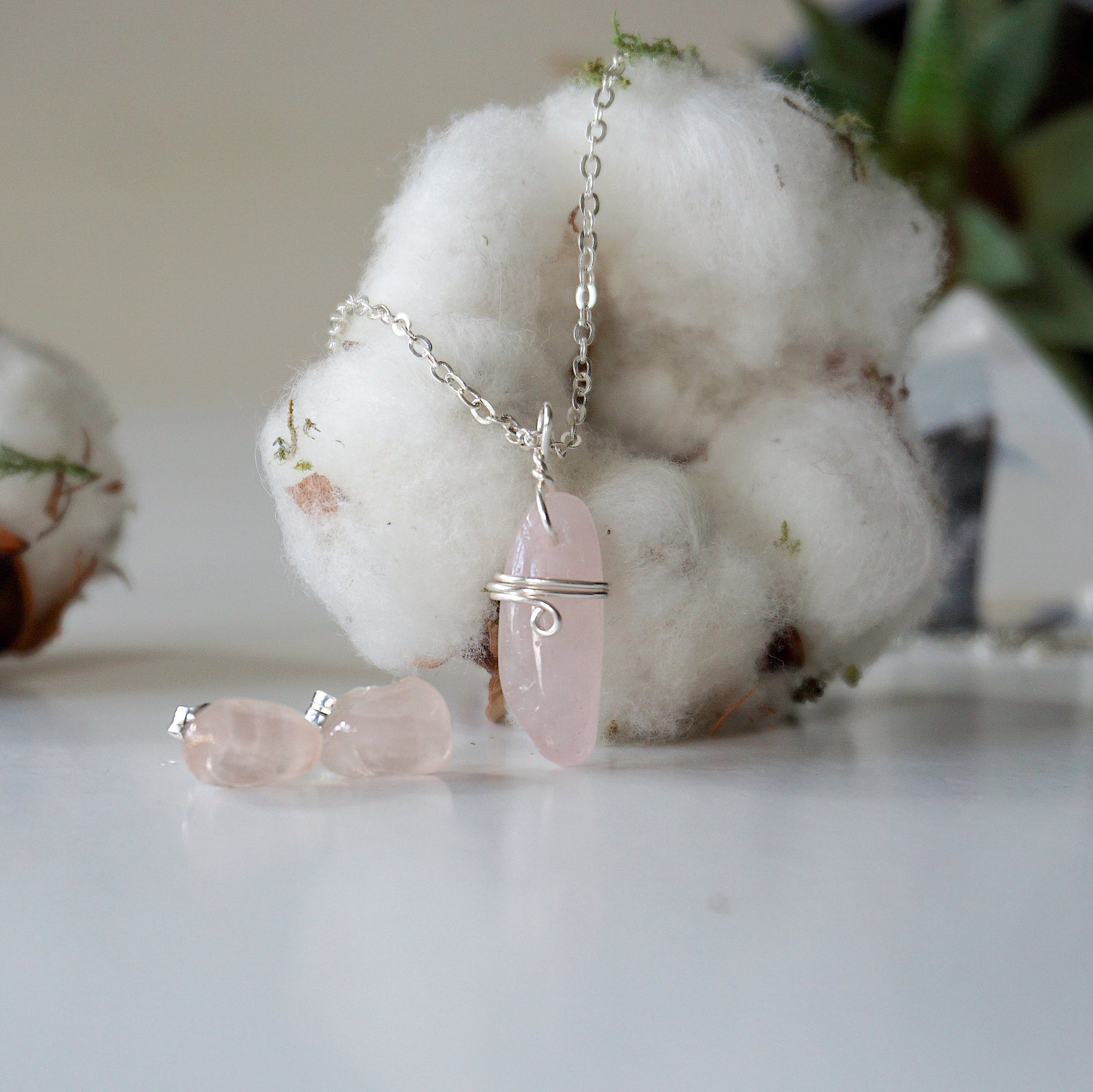 (NEW) Rose Quartz Charm and Earrings Set Designs by Nature Gems