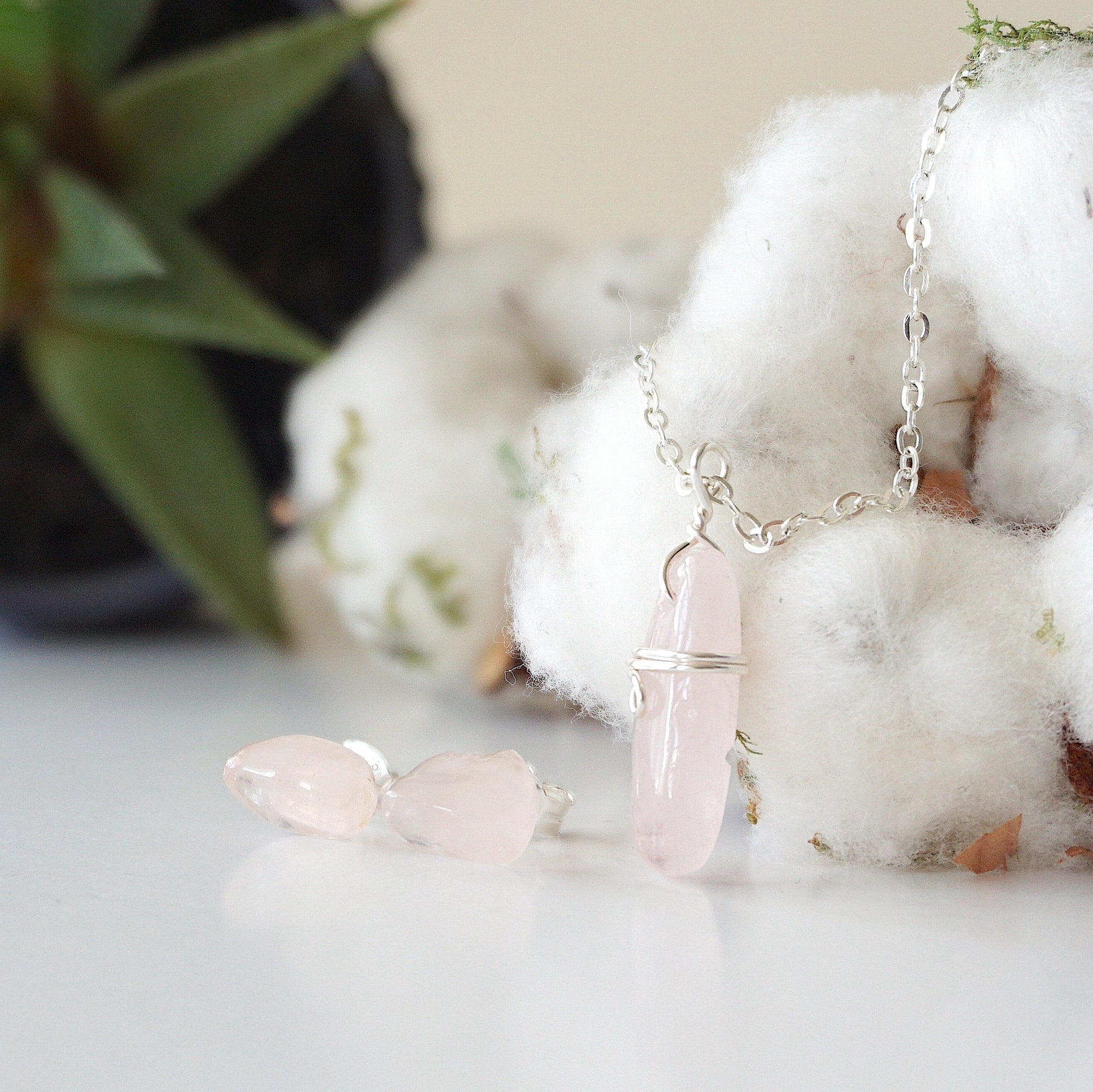 (NEW) Rose Quartz Charm and Earrings Set Designs by Nature Gems