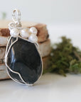 (NEW) Shungite and Pearl Necklace - Silver Plated Designs by Nature Gems