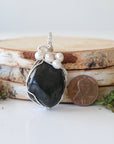 (NEW) Shungite and Pearl Necklace - Silver Plated Designs by Nature Gems