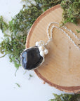 (NEW) Shungite and Pearl Necklace - Silver Plated Designs by Nature Gems