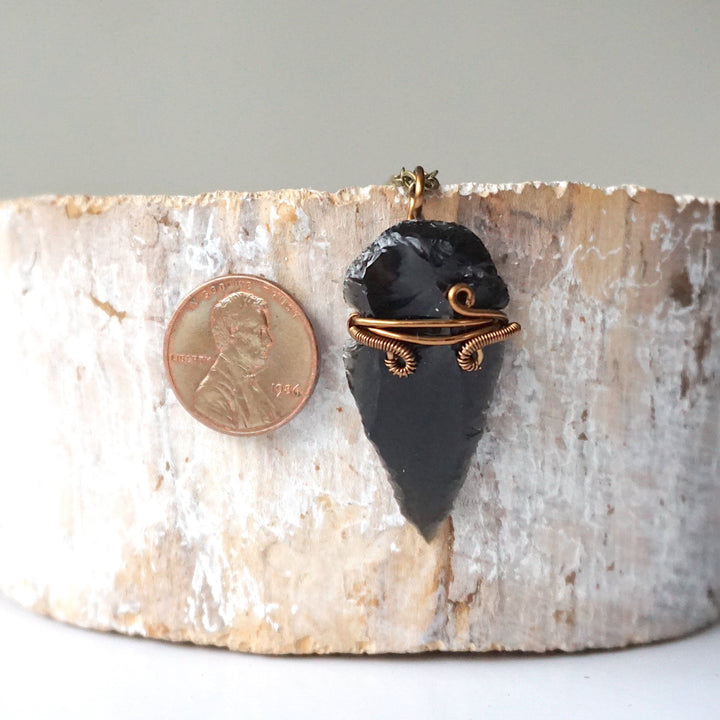 Obsidian Arrowhead Necklace - Antique Bronze DesignsbyNatureGems