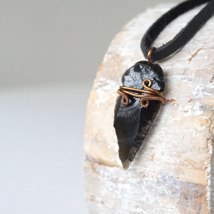 Obsidian Arrowhead Necklace - Antique Bronze DesignsbyNatureGems