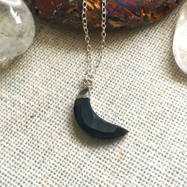 Onyx Crystal Moon Charm Necklace Designs by Nature Gems