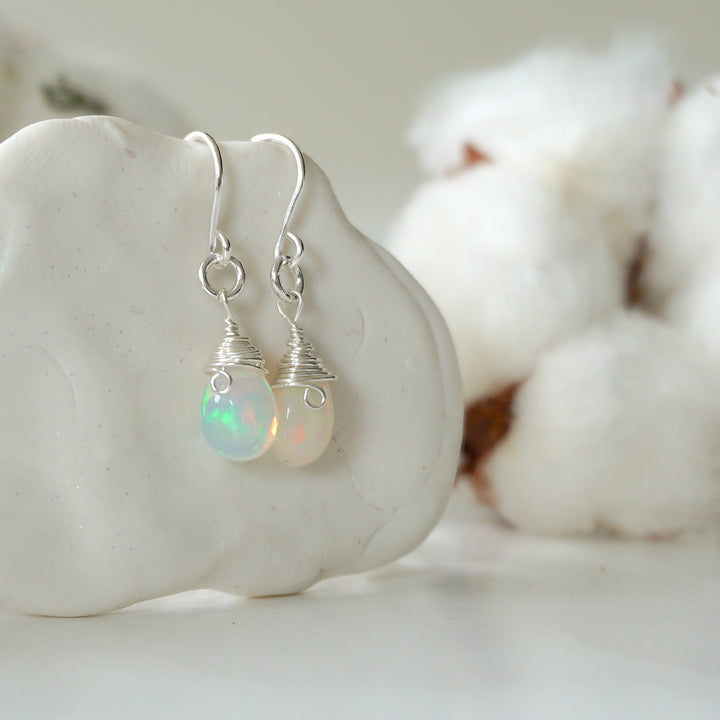 Opal Drop Earrings - Sterling Silver Designs by Nature Gems