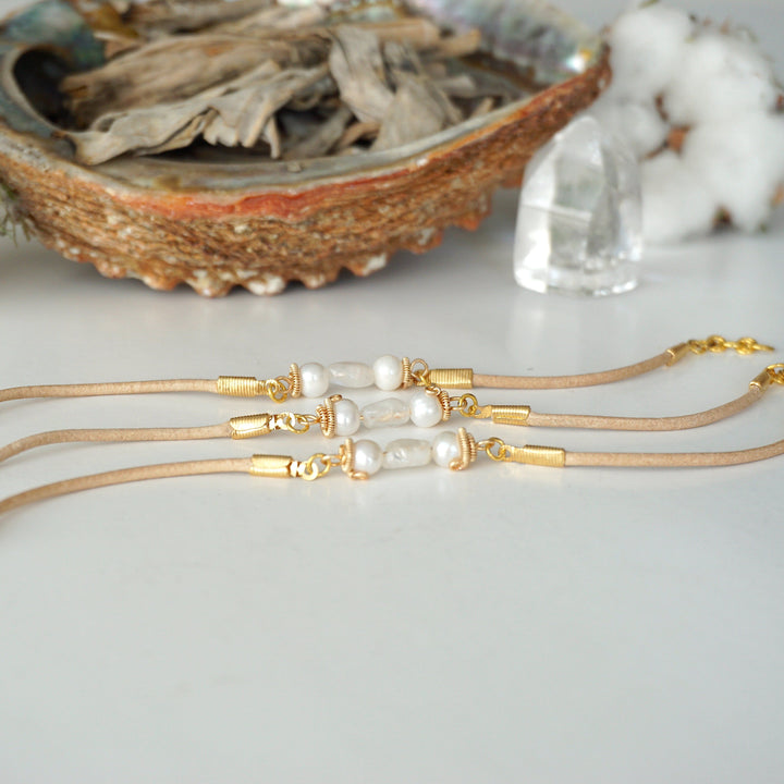 Pearl and Moonstone Bracelet - Gold Plated Designs by Nature Gems