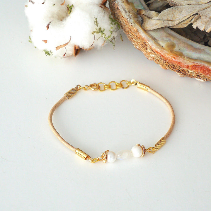 Pearl and Moonstone Bracelet - Gold Plated Designs by Nature Gems