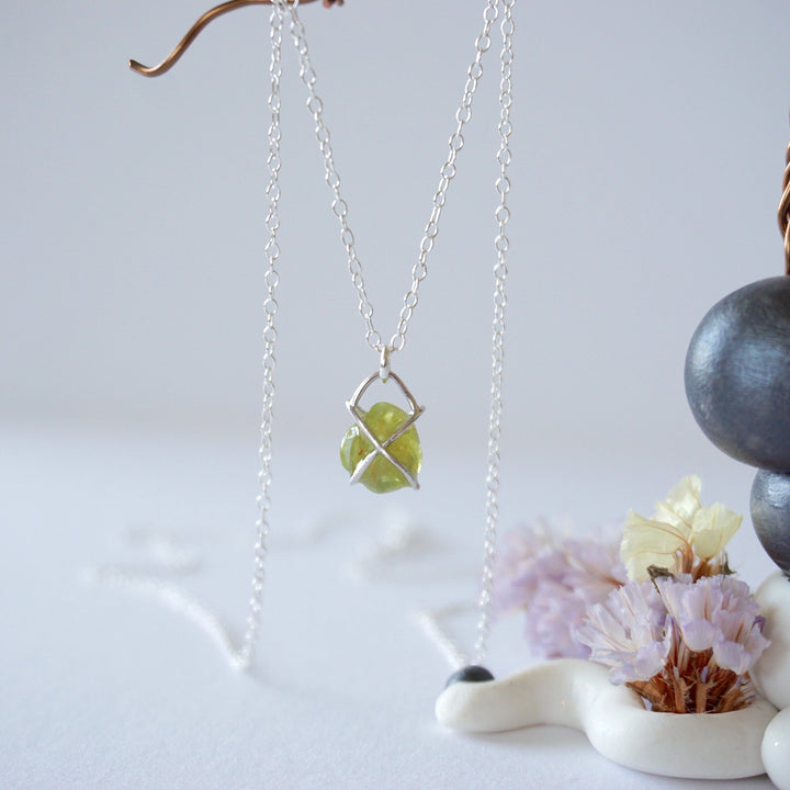 Peridot Sterling Silver Huggie Charm Necklace Designs by Nature Gems