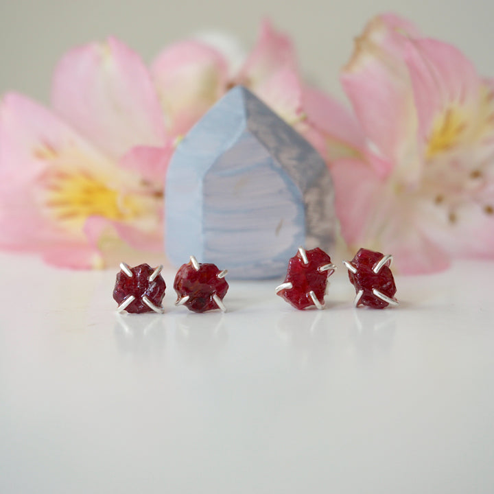 Pink Ruby - Huggie Stud Earrings - Sterling Silver Designs by Nature Gems