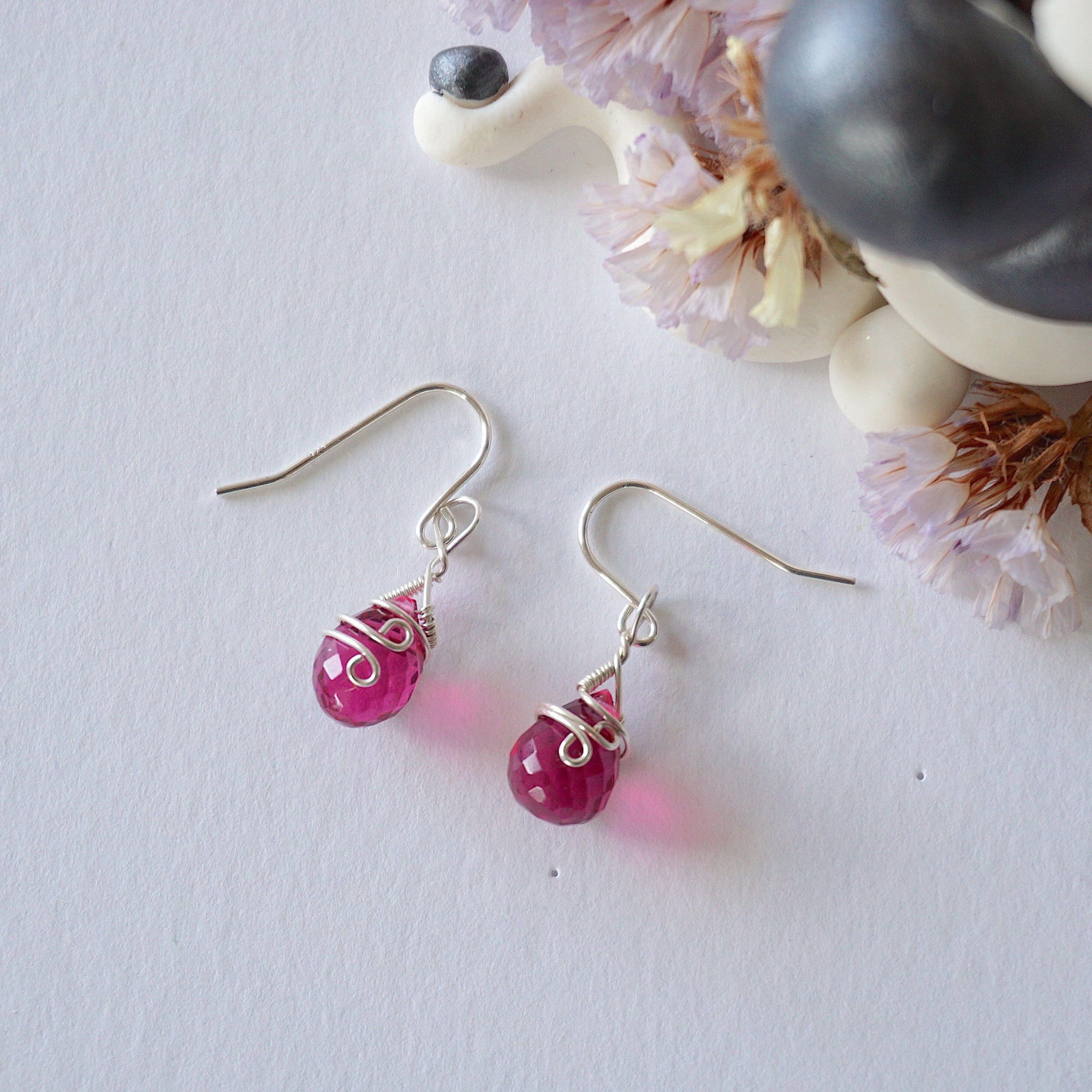 Pink Tourmaline Sterling Silver Drop Earring Designs by Nature Gems