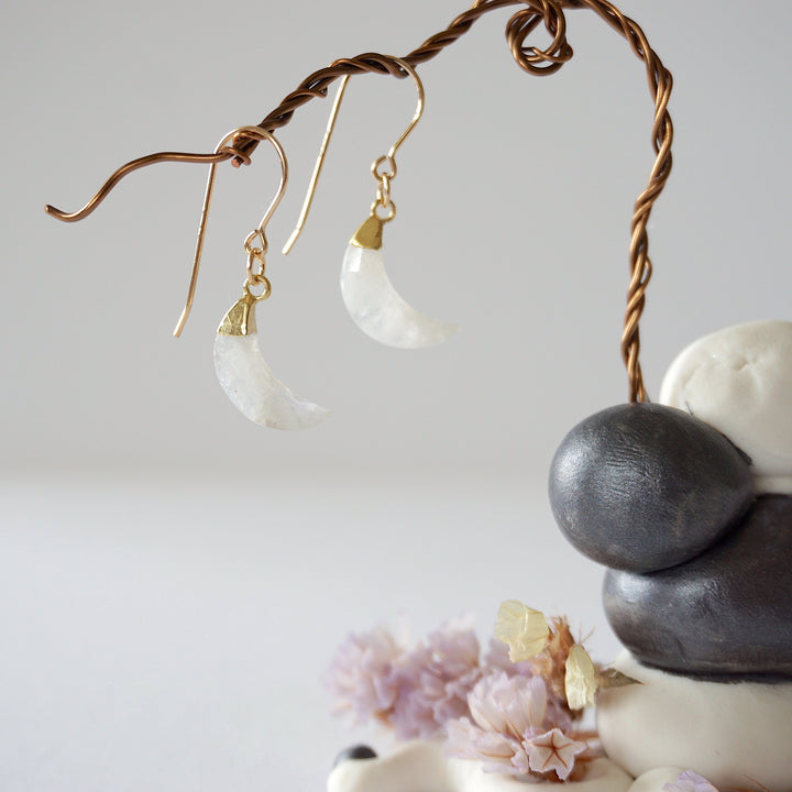 Rainbow Moonstone 14K Gold Moon Earring Designs by Nature Gems