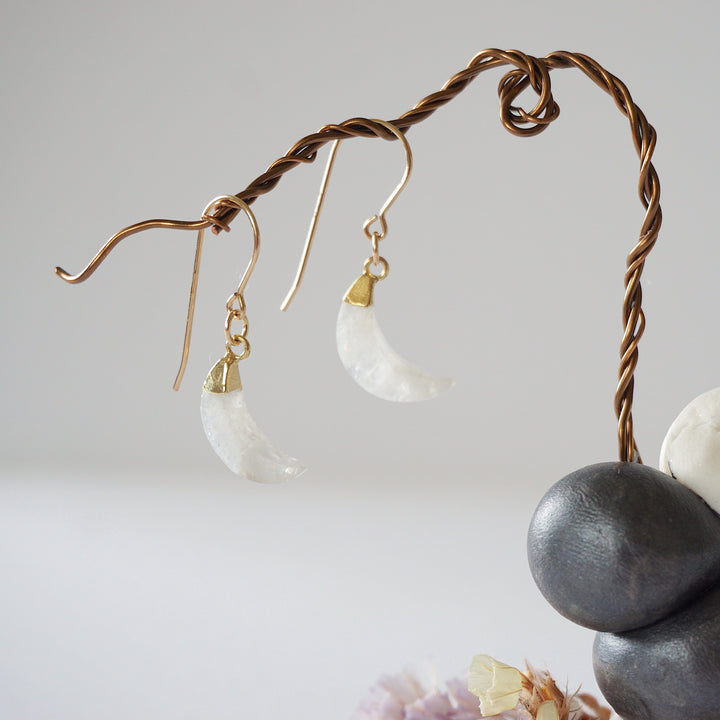 Rainbow Moonstone 14K Gold Moon Earring Designs by Nature Gems