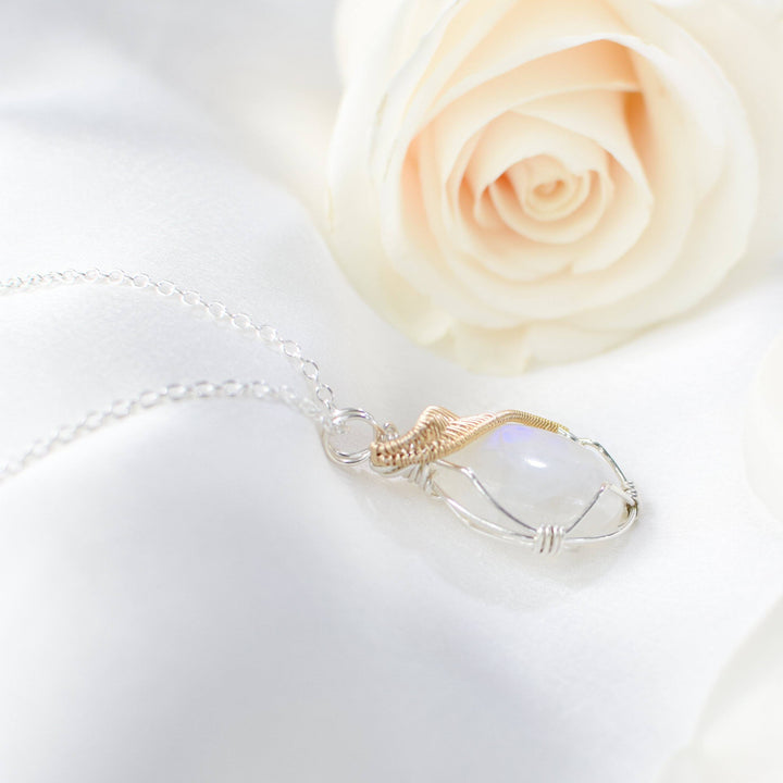 Rainbow Moonstone Necklace - 14K Gold Filled and Sterling Silver DesignsbyNatureGems