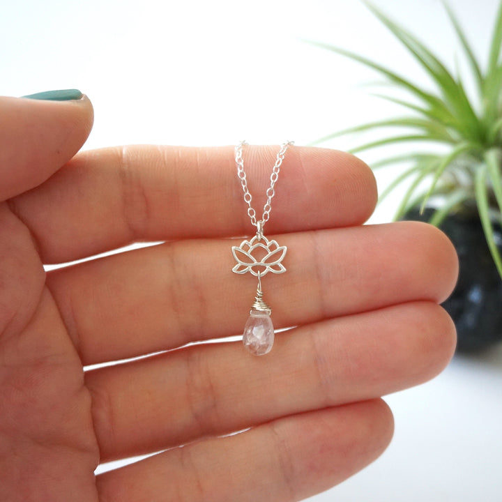 Rainbow Moonstone Necklace - Sterling Silver Lotus Pendant - June Birthstone Jewelry DesignsbyNatureGems